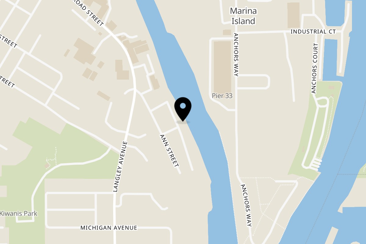 Map showing the location of On the River Tavern & Mo’s Cigar Bar on 600 Fishermans Rd in St Joseph